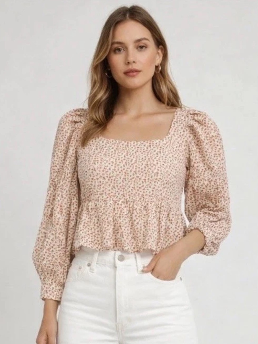 Nwt Hyacinth House Clemons Puff Sleeve Top Large Cottagecore Ditsy Floral